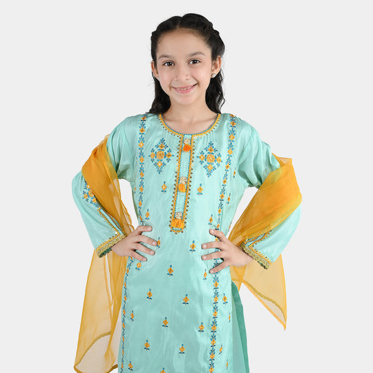 Girls Raw Silk Fancy 3Pcs Roop-Mint Green
