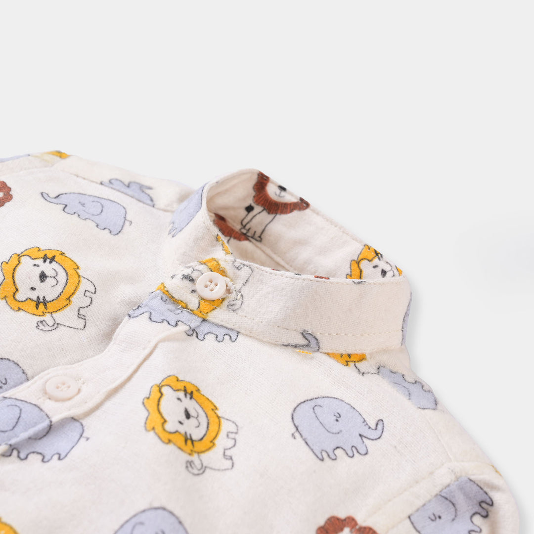 infant Boys Flannel Woven Suit Animals-Off White