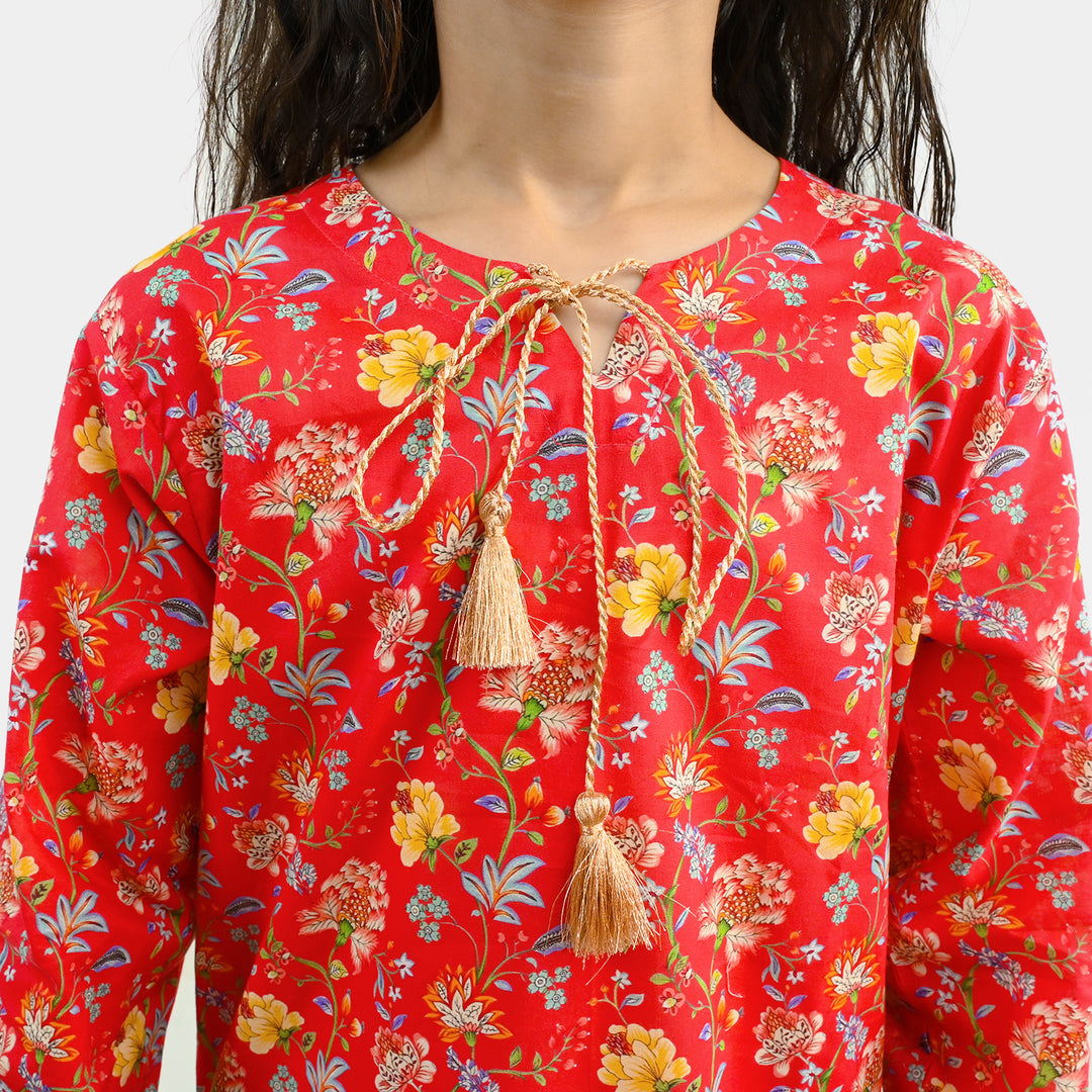 Girls Cotton Printed 2Pcs Bloom-Red