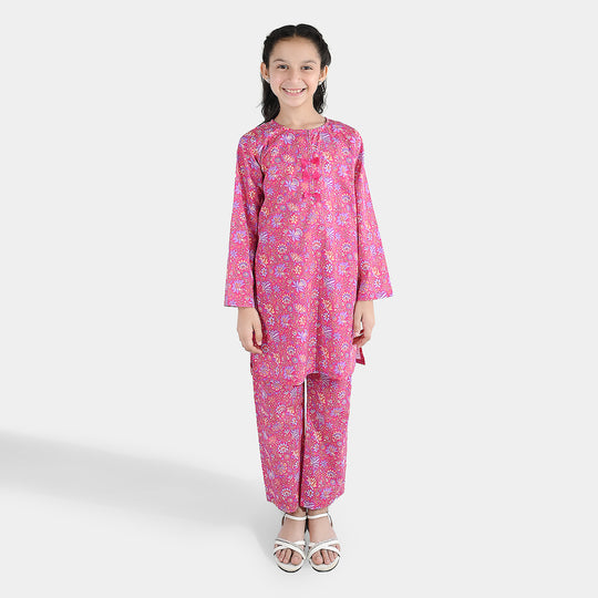Girls Cotton Printed 2Pcs Floral-PINK