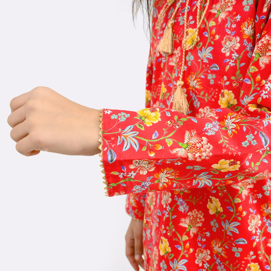 Girls Cotton Printed 2Pcs Bloom-Red
