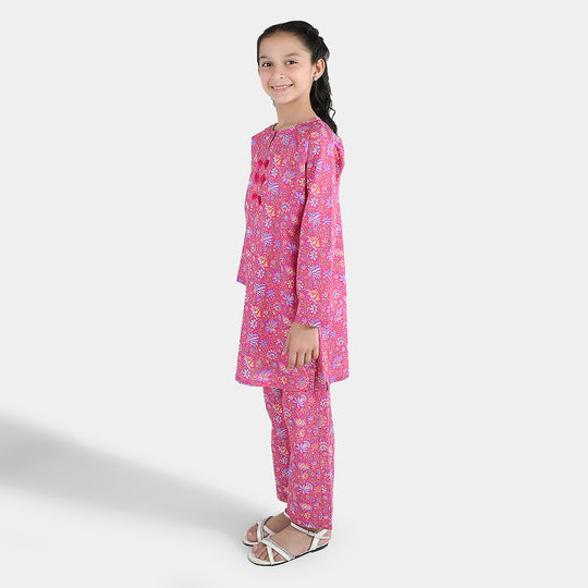 Girls Cotton Printed 2Pcs Floral-PINK