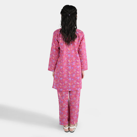 Girls Cotton Printed 2Pcs Floral-PINK