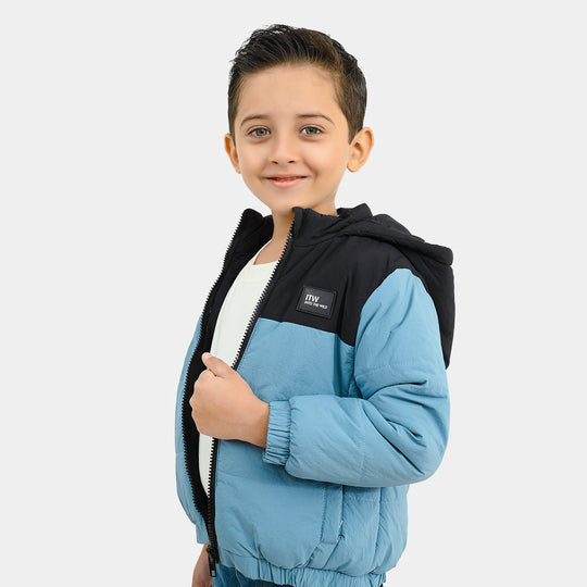 Boys Polyester Quilted Jacket into The Wild-Blue.Black