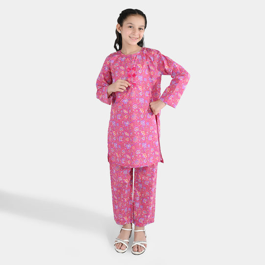 Girls Cotton Printed 2Pcs Floral-PINK