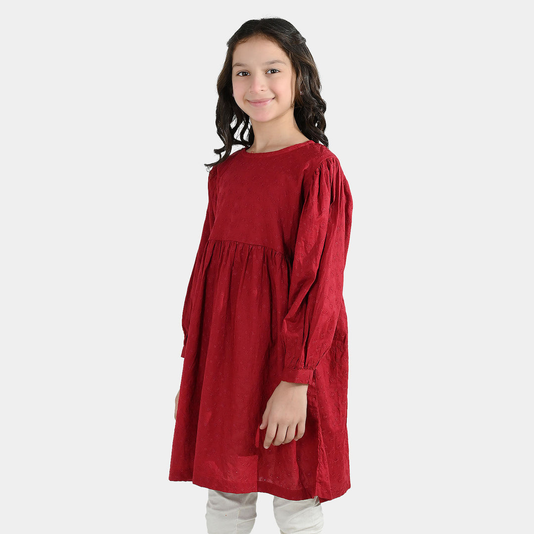 Girls Cotton Casual Frock Salsa- Red