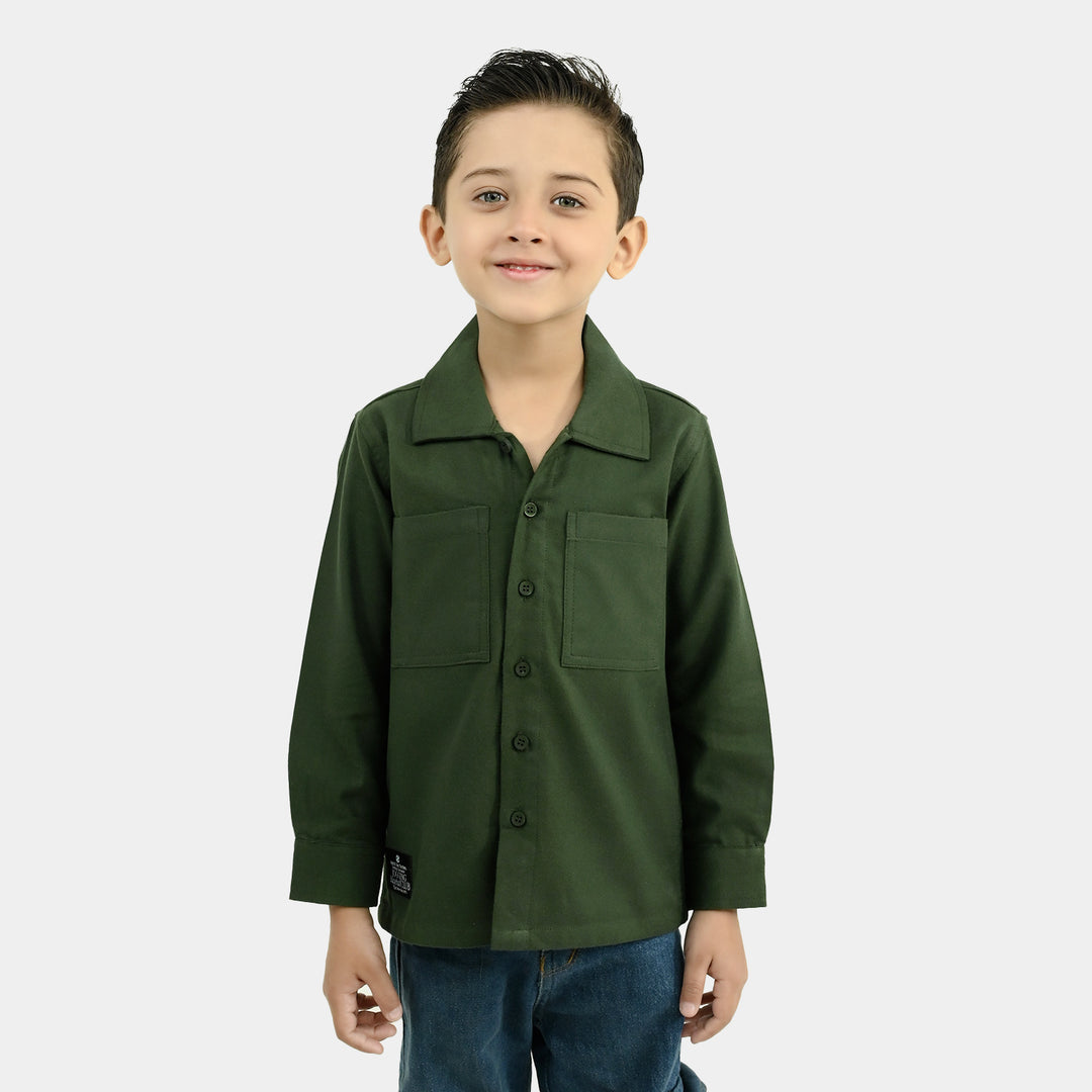Boys Cotton Twill Shirt F/S (Jogging Club)-GREEN