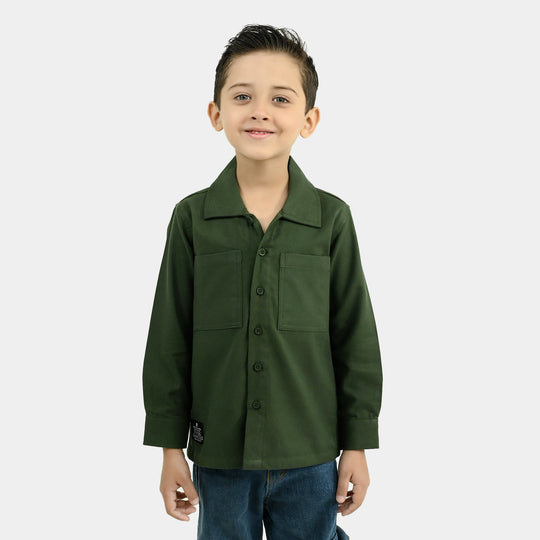 Boys Cotton Twill Shirt F/S (Jogging Club)-GREEN