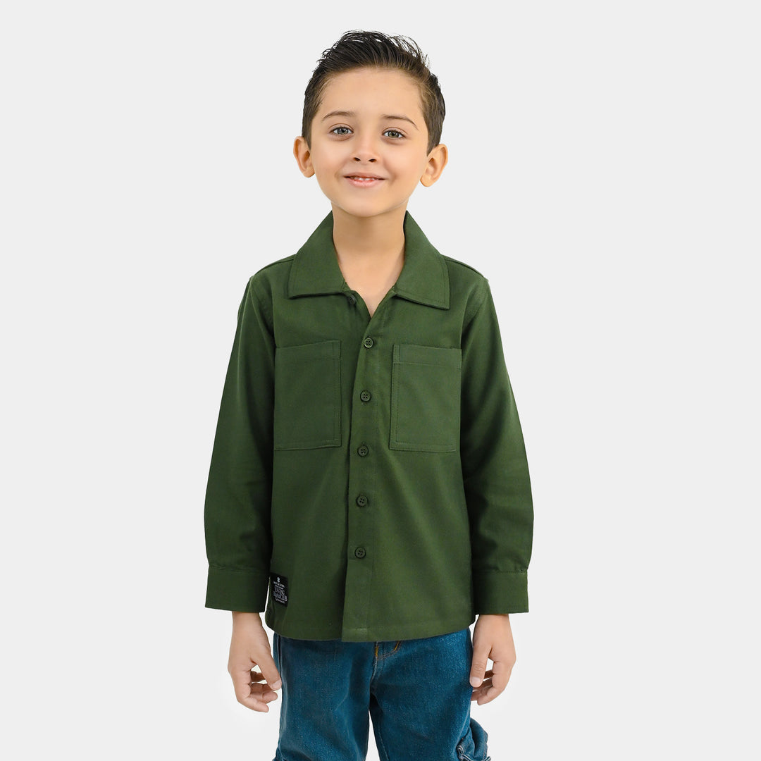Boys Cotton Twill Shirt (Jogging Club)-GREEN