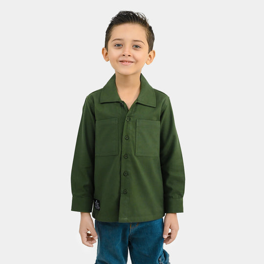 Boys Cotton Twill Shirt (Jogging Club)-GREEN
