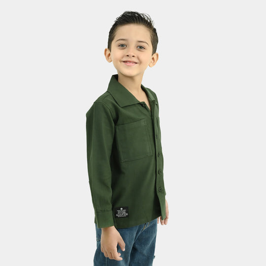 Boys Cotton Twill Shirt F/S (Jogging Club)-GREEN