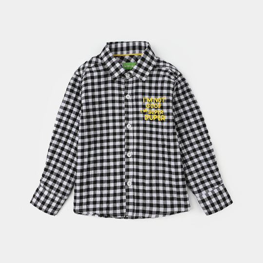 Infant Boys Yarn Dyed Shirt (Super Duper) - Black Check