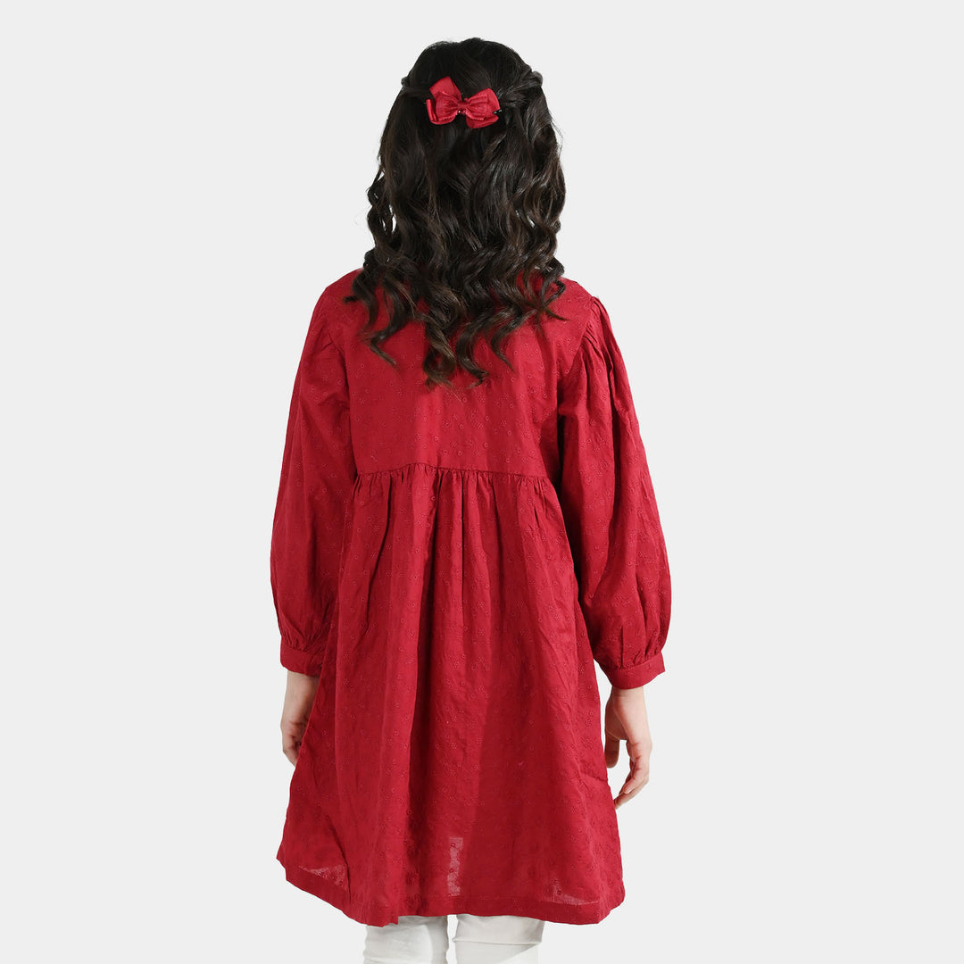 Girls Cotton Casual Frock Salsa- Red