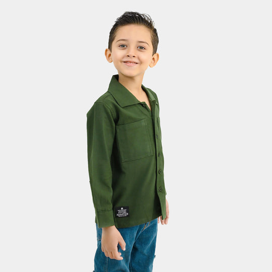 Boys Cotton Twill Shirt (Jogging Club)-GREEN