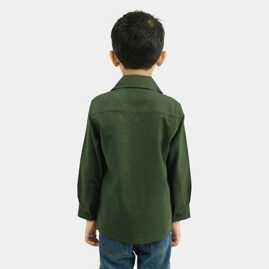 Boys Cotton Twill Shirt F/S (Jogging Club)-GREEN