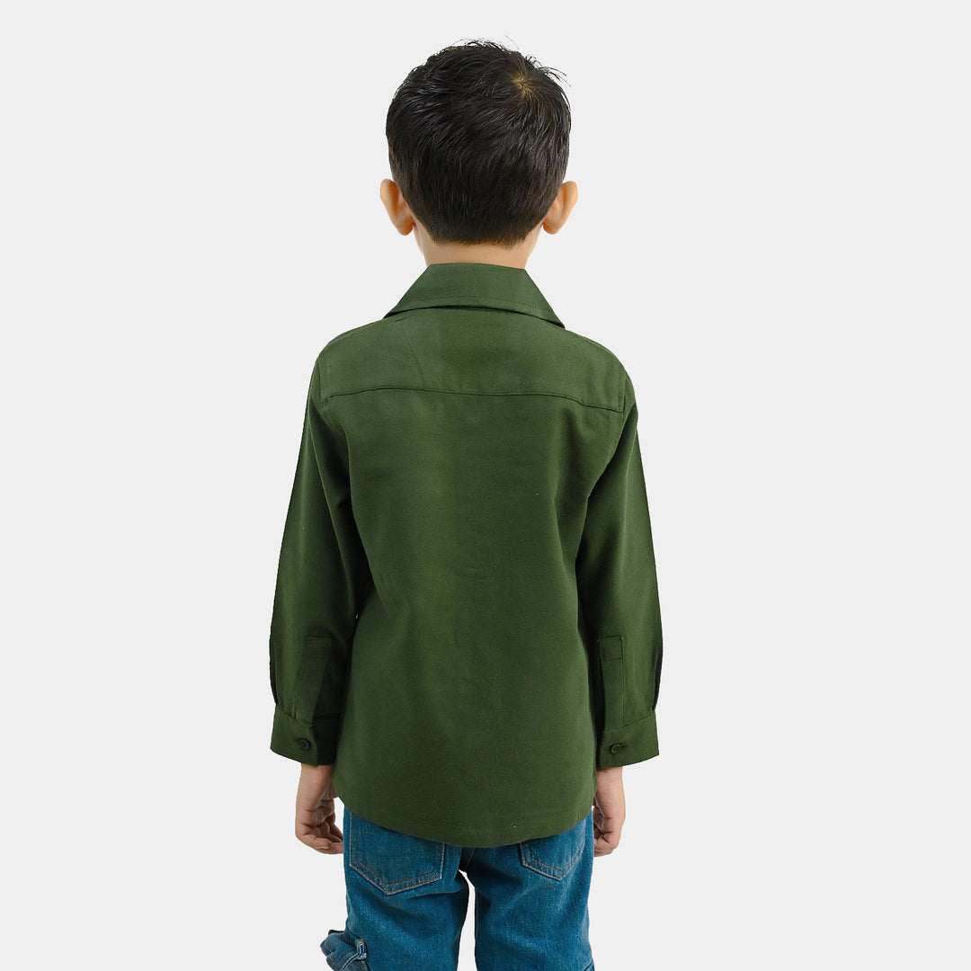 Boys Cotton Twill Shirt (Jogging Club)-GREEN