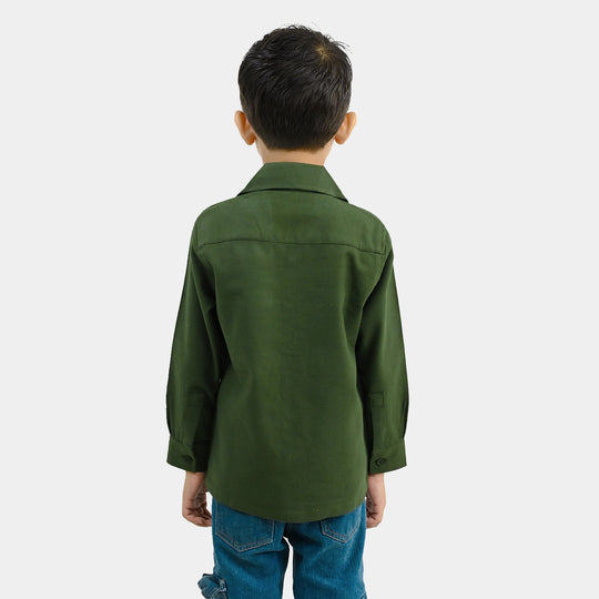 Boys Cotton Twill Shirt (Jogging Club)-GREEN