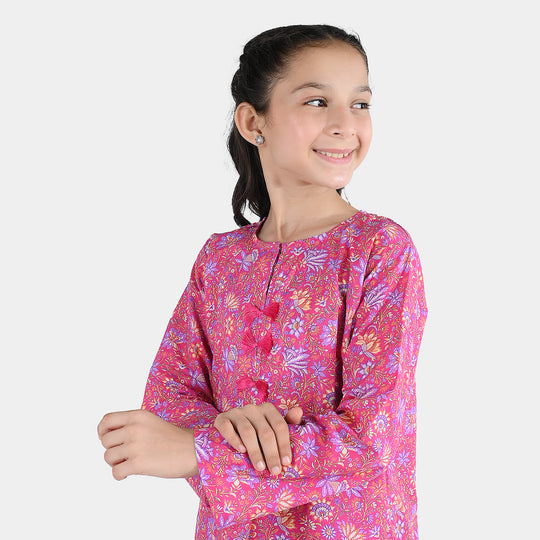 Girls Cotton Printed 2Pcs Floral-PINK