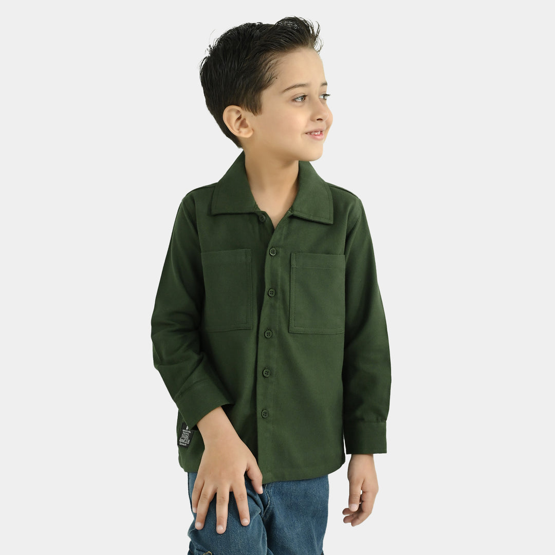 Boys Cotton Twill Shirt F/S (Jogging Club)-GREEN