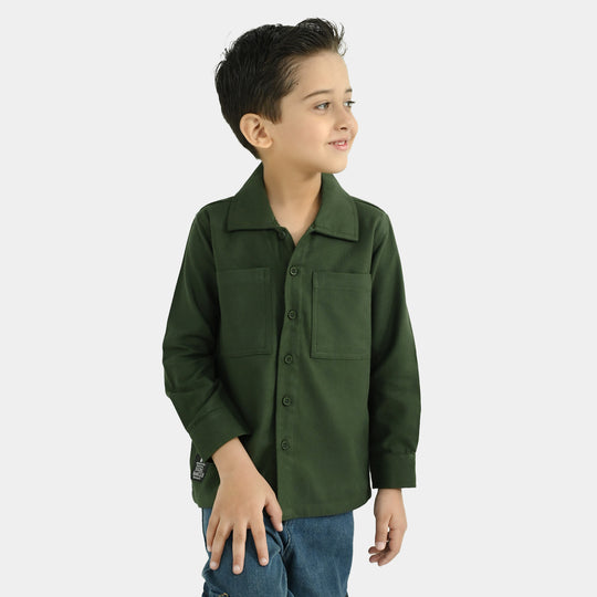 Boys Cotton Twill Shirt F/S (Jogging Club)-GREEN