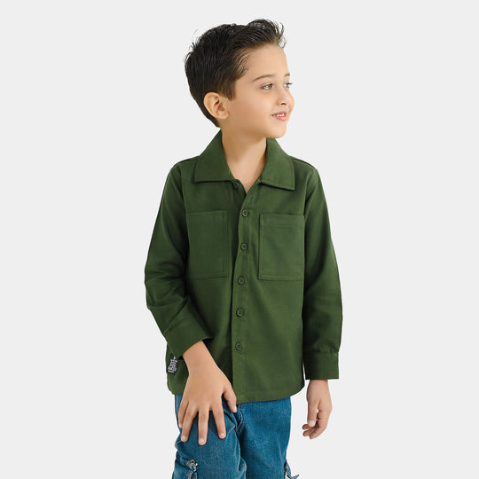 Boys Cotton Twill Shirt (Jogging Club)-GREEN