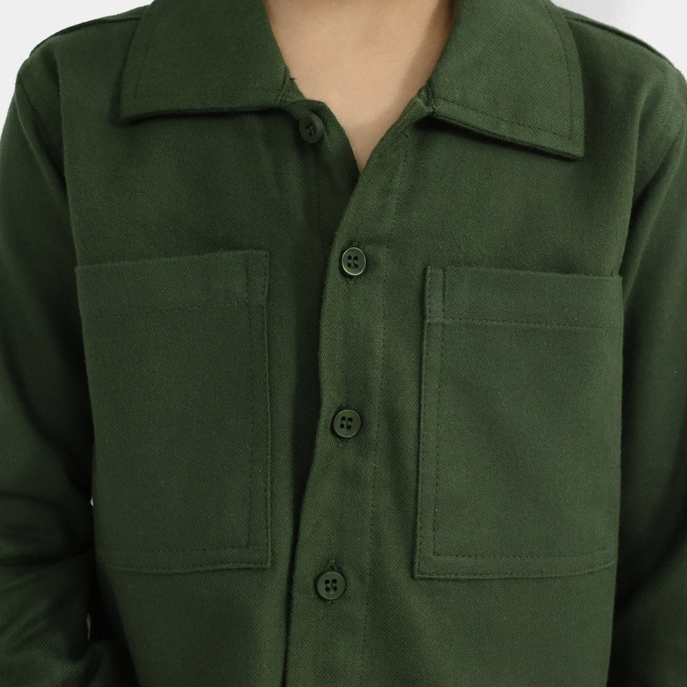 Boys Cotton Twill Shirt F/S (Jogging Club)-GREEN