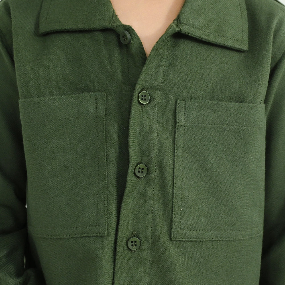 Boys Cotton Twill Shirt (Jogging Club)-GREEN