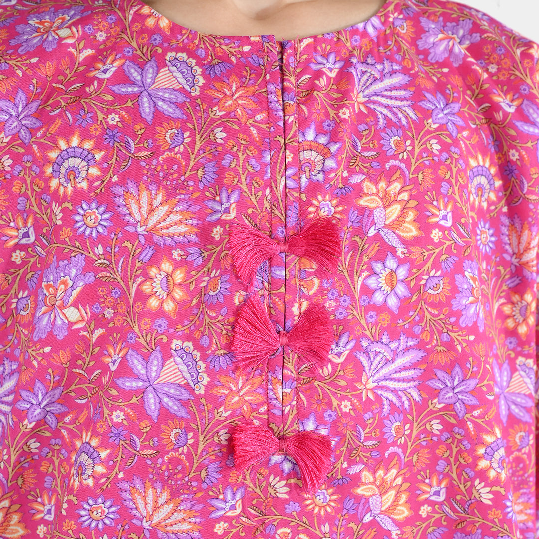 Girls Cotton Printed 2Pcs Floral-PINK