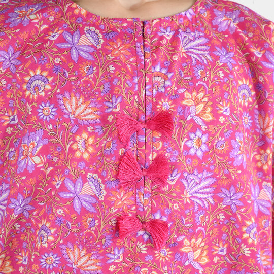 Girls Cotton Printed 2Pcs Floral-PINK