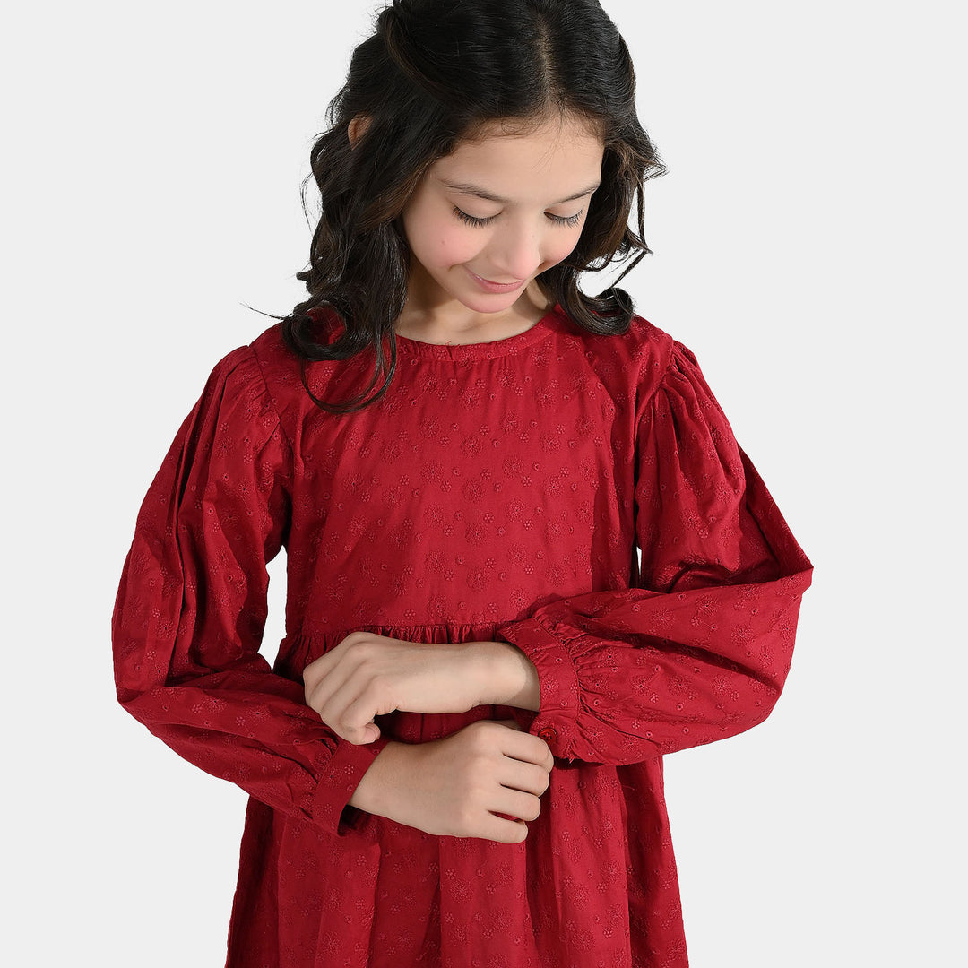Girls Cotton Casual Frock Salsa- Red
