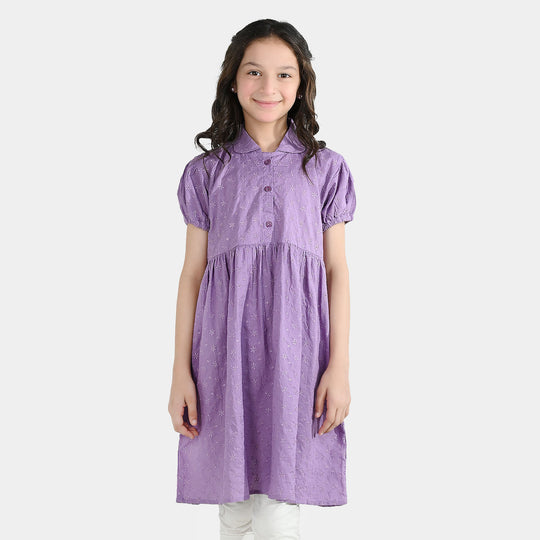 Girls Chicken Kari Embroidered Frock Grape-Purple