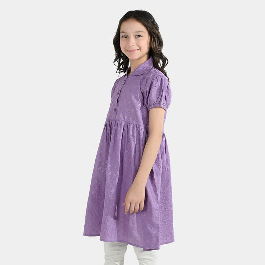 Girls Chicken Kari Embroidered Frock Grape-Purple