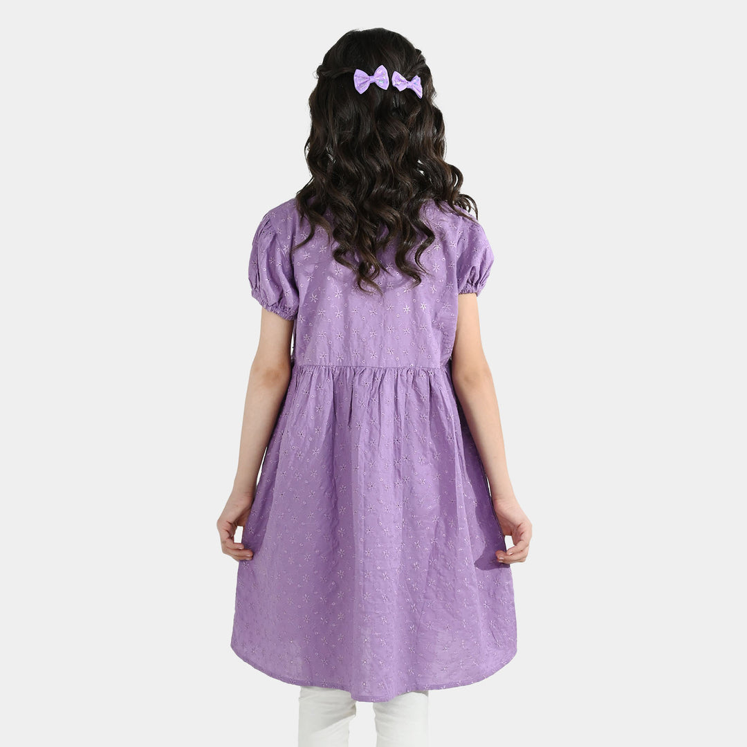 Girls Chicken Kari Embroidered Frock Grape-Purple