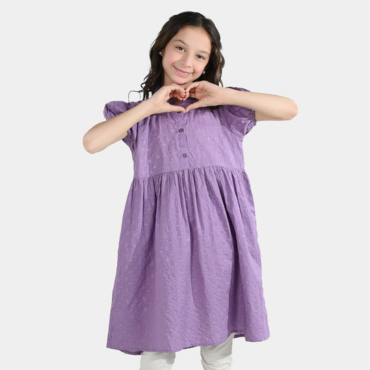 Girls Chicken Kari Embroidered Frock Grape-Purple