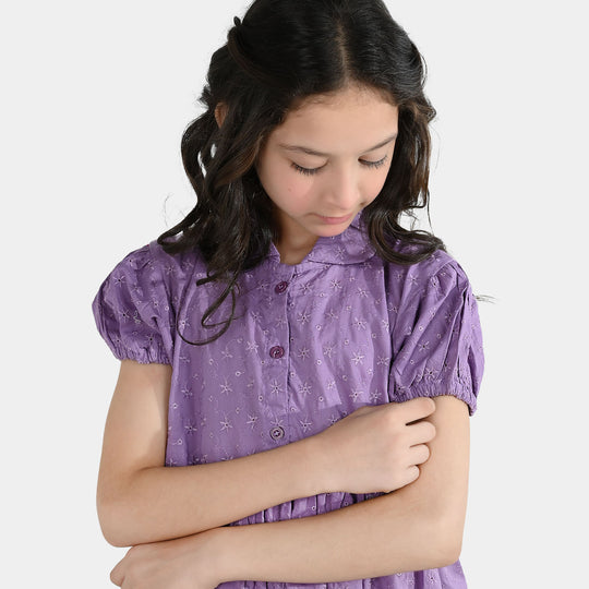 Girls Chicken Kari Embroidered Frock Grape-Purple