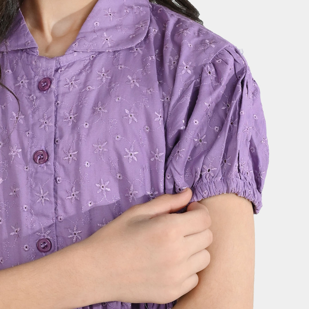 Girls Chicken Kari Embroidered Frock Grape-Purple