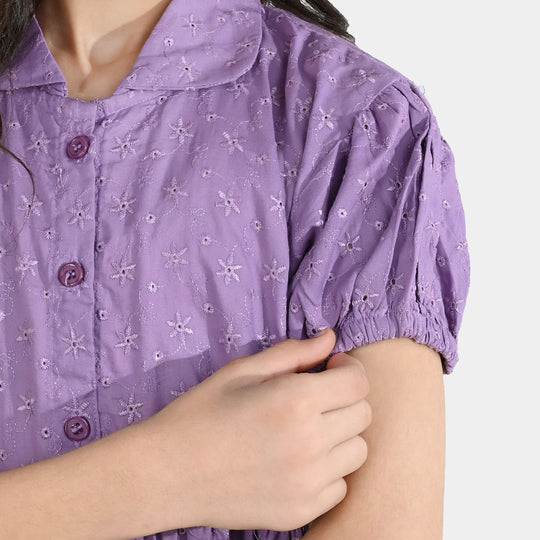 Girls Chicken Kari Embroidered Frock Grape-Purple