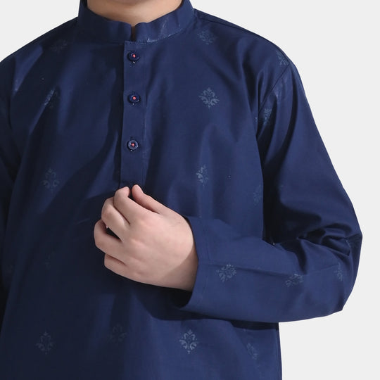 Boys Cotton Poplin 2 PC Suit (Screen Print)-NAVY