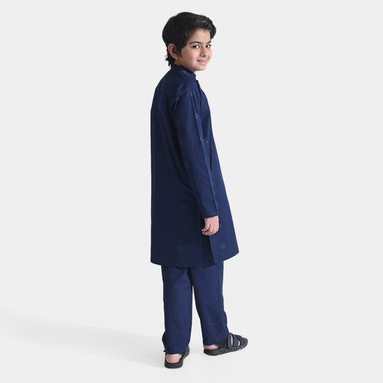 Boys Cotton Poplin 2 PC Suit (Screen Print)-NAVY