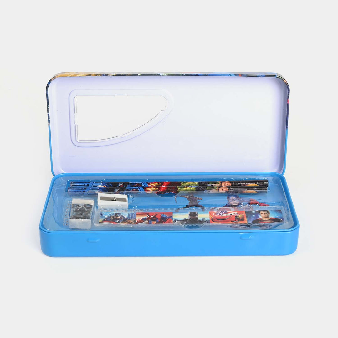 Cartoon-Themed Metal Pencil Box with Stationery Set