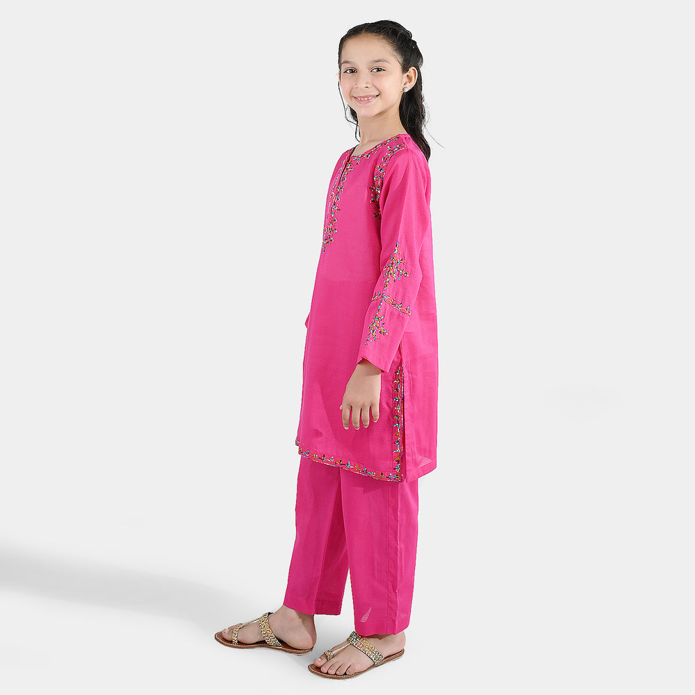 Girls Cotton Emb 2Pcs Naaz- Bright Pink
