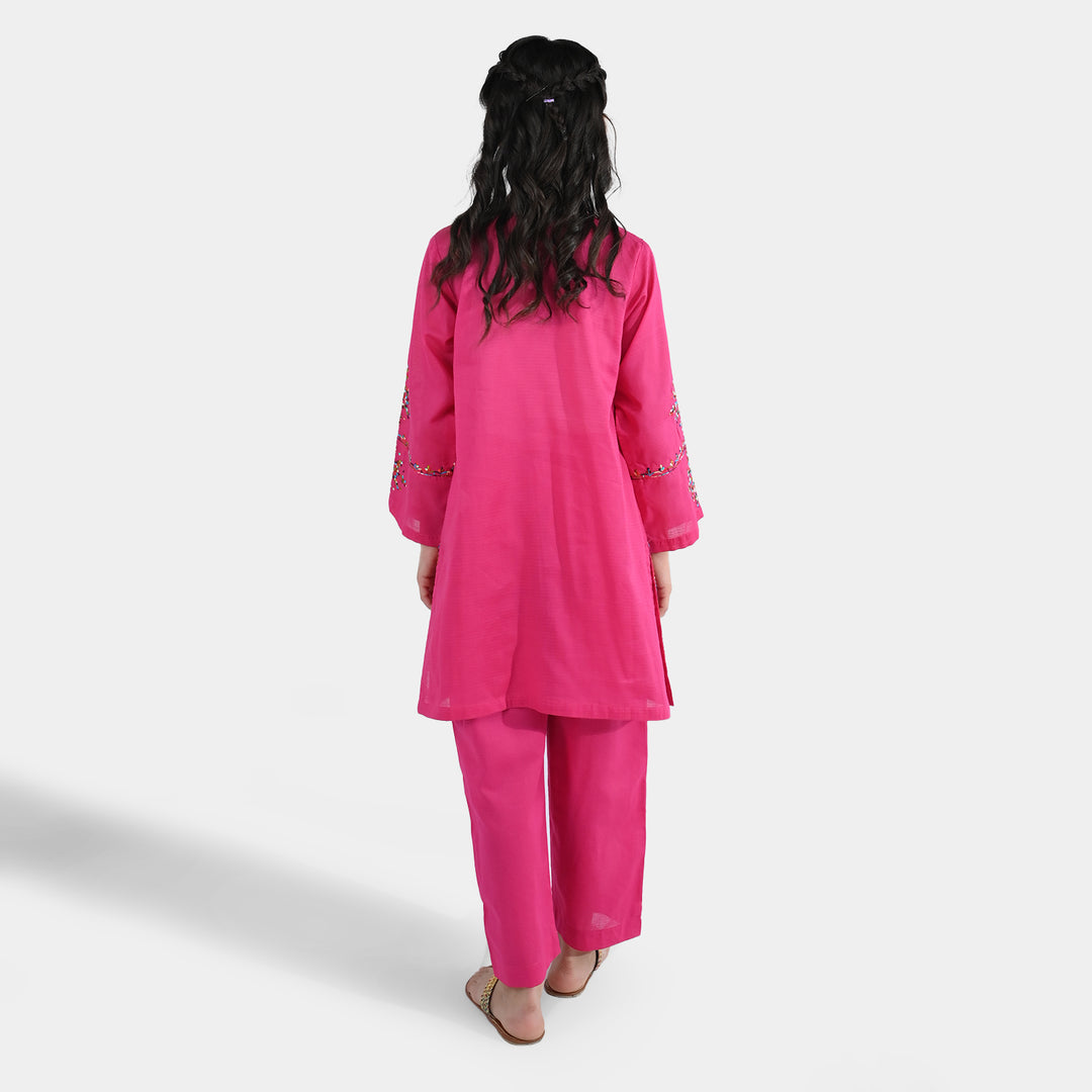Girls Cotton Emb 2Pcs Naaz- Bright Pink
