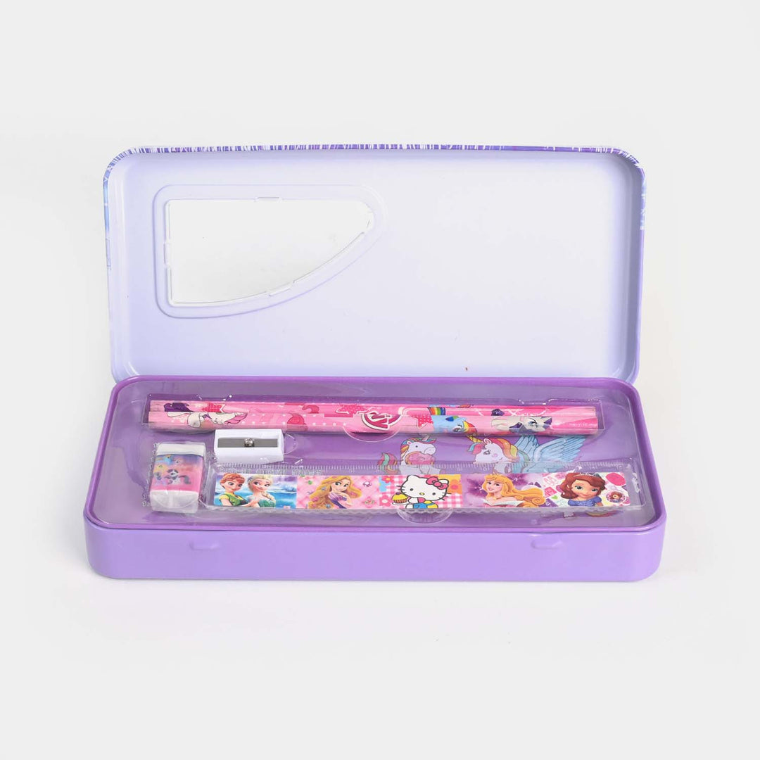 Cartoon-Themed Metal Pencil Box with Stationery Set