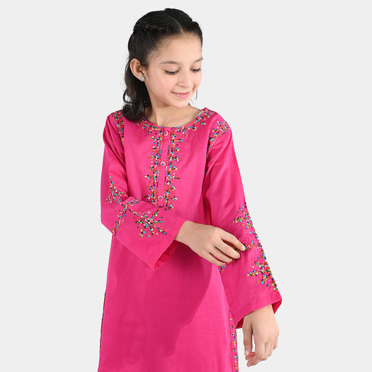 Girls Cotton Emb 2Pcs Naaz- Bright Pink