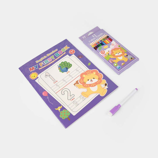 Reusable Wipe-Clean Tracing Workbook & Colored Pencils Set