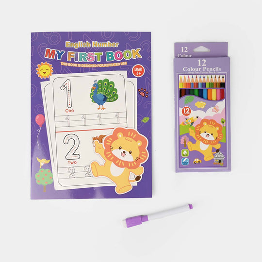 Reusable Wipe-Clean Tracing Workbook & Colored Pencils Set