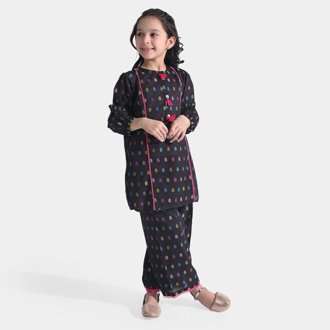 Girls Jacquard 2 PC Suit POP-BLACK