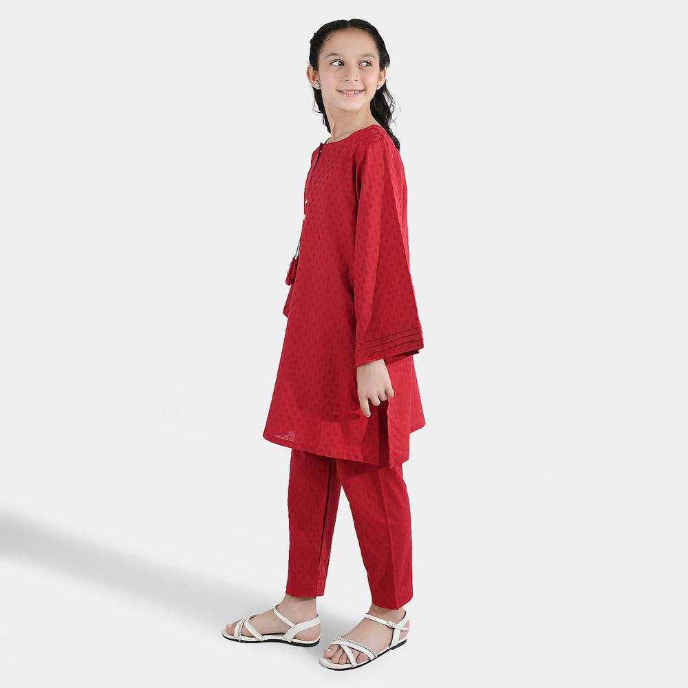 Girls Jacquard 2-Piece Suit (Rose) - Maroon