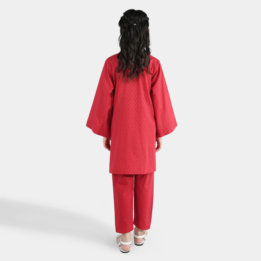 Girls Jacquard 2-Piece Suit (Rose) - Maroon