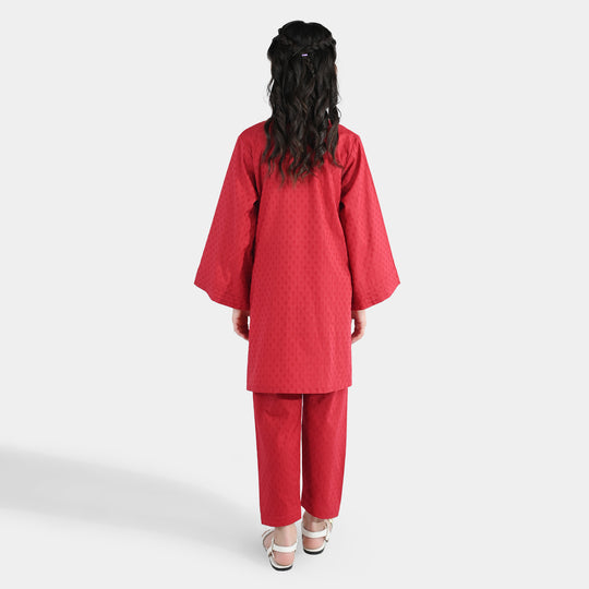Girls Jacquard 2-Piece Suit (Rose) - Maroon